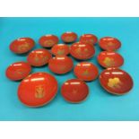 A set of three Japanese Imperial army red lacquered sake cups, Russian - Japanese war 1904, and a