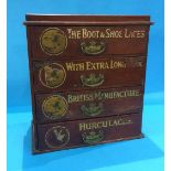 A small Advertising chest of drawers for Hurculaces Boot and Shoe Laces