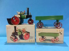 A boxed Mamod steam roller and open wagon