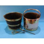 An oak brass bound bucket and a copper and brass bucket (2)