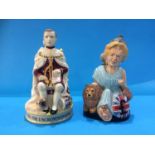 Two Peggy Davis figure groups, 'The Kings Dilemma' and 'Britannia Thatcher'