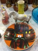 Poole dish, Beswick horse and a Carlton vase