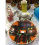 Poole dish, Beswick horse and a Carlton vase