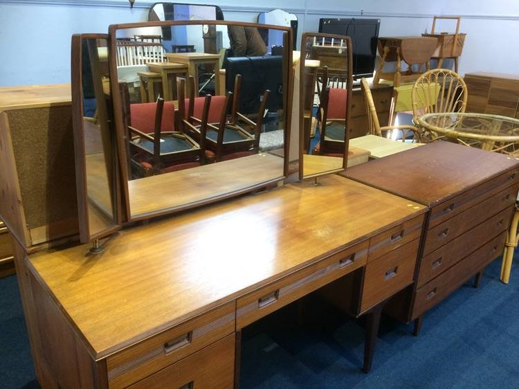 Teak dressing table and chest of drawers