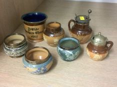 Collection of Royal Doulton stoneware including Colmans Mustard pot number 8238 and Ye Olde Cheshire