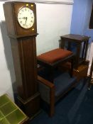 Teak telephone seat, Grandmother clock etc.