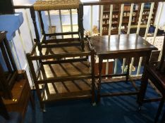 Tea trolley, stool, barley twist table