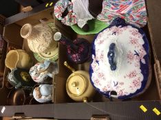 Two trays including a tureen, Royal Doulton plate etc.