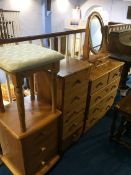 Three pine chests of drawers etc.