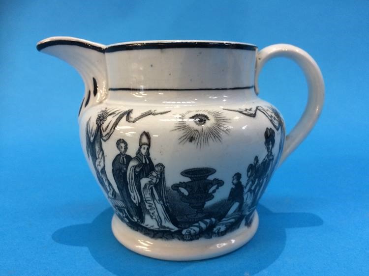 A small 19th century Sunderland cream jug with transfer prints, 9cm height - Image 4 of 4