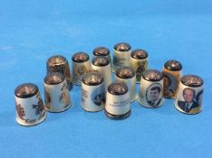 Collection of enamelled silver commemorative thimbles