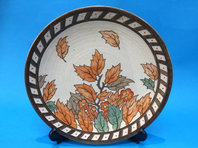 Three Crown Ducal wall chargers by Charlotte Rhead and a small dish (4) - Image 3 of 6