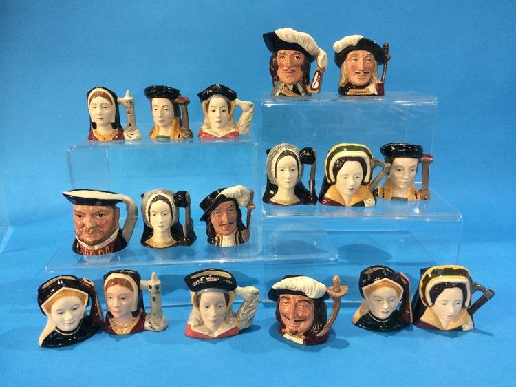 A set of small Royal Doulton character jugs, Henry VIII and his six wives, six extras and The Four