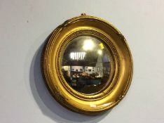 A small pair of gilt convex circular mirrors, 29cm diameter
