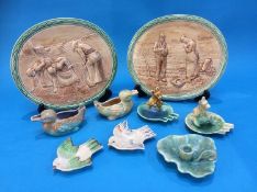 Two Beswick oval plaques and a selection of Beswick pottery