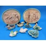 Two Beswick oval plaques and a selection of Beswick pottery