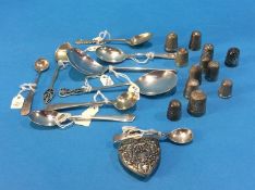 Various silver thimbles, spoons etc.