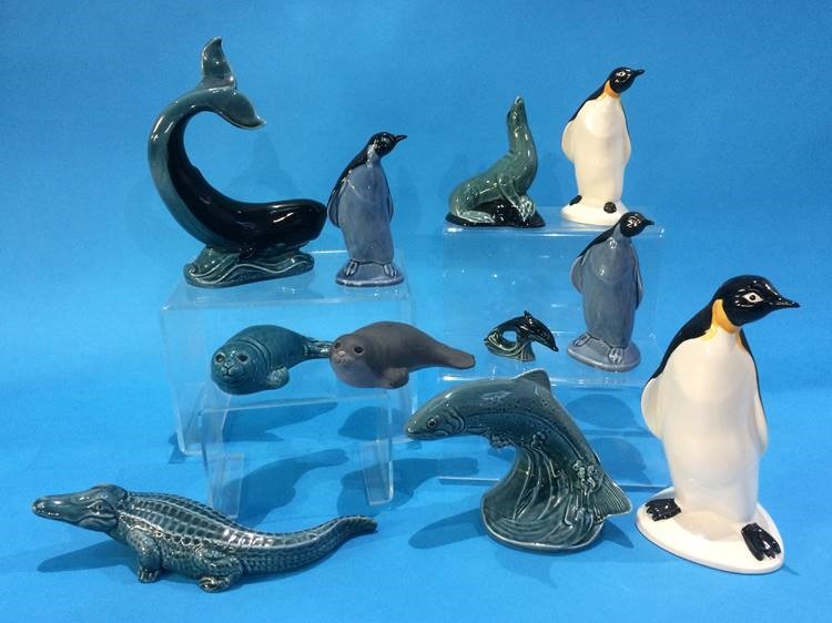 Four Poole pottery penguins, a whale, three seals, leaping salmon, a miniature dolphin and an - Image 3 of 3