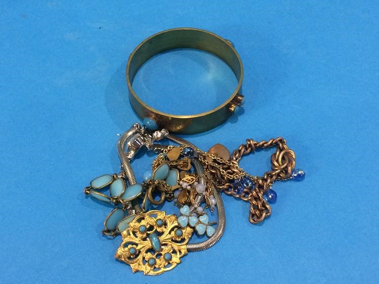 A collection of turquoise coloured set jewellery etc.
