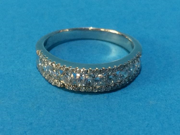 A white metal ring, mounted with several diamonds, size P - Image 3 of 4