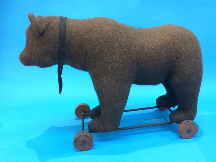 An early 20th century pull-along 'Growling' bear (probably Steiff), straw filled, standing on a cast - Image 2 of 3