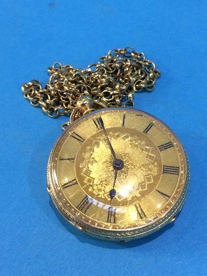 An 18ct gold pocket watch, together with a chain,