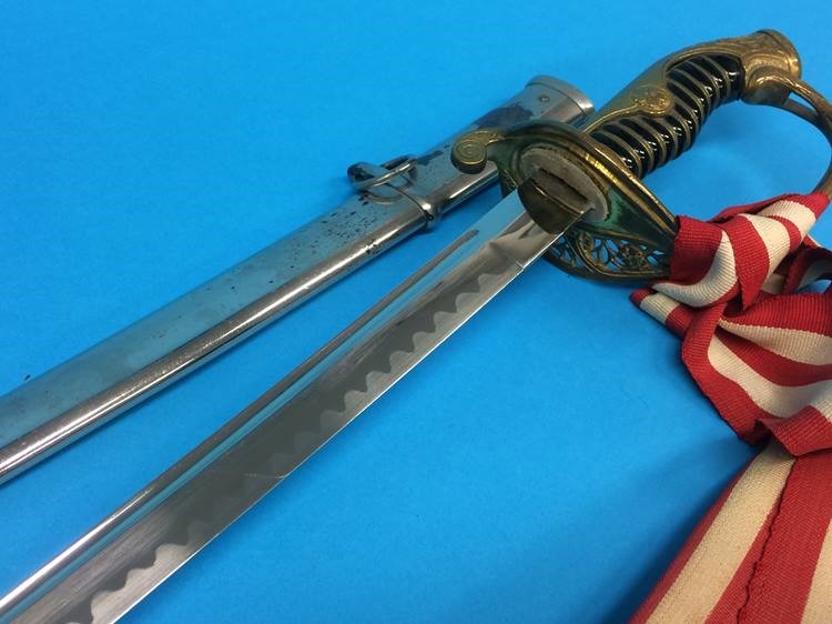 A Japanese 20th Century ceremonial sword with mon and sash (French Influence), length of blade 78cm - Image 8 of 9