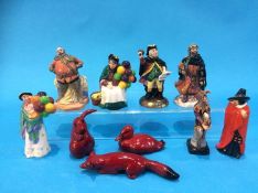 Three small Royal Doulton flambé animals and seven