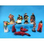 Three small Royal Doulton flambé animals and seven