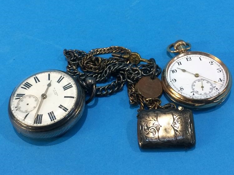 Silver pocket watch, plated pocket watch, Vesta etc.