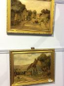 R. W. Bates, pair, oil on canvas, signed, 'Rural Village scenes', 29 x 39cm