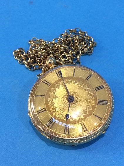 An 18ct gold pocket watch, together with a chain, - Image 2 of 2