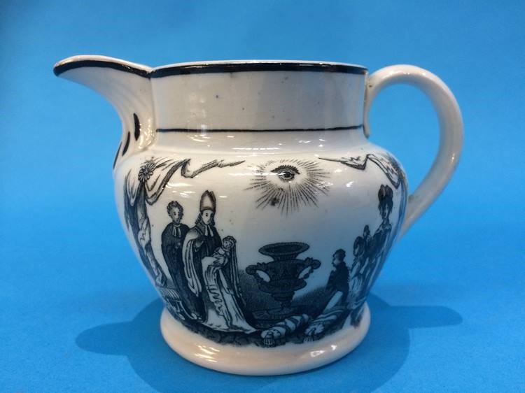 A small 19th century Sunderland cream jug with transfer prints, 9cm height - Image 3 of 4