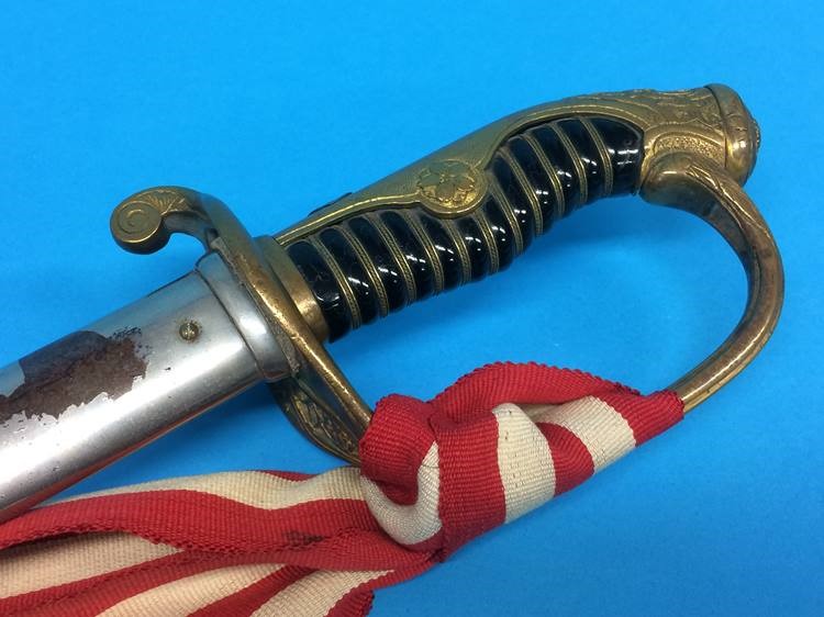 A Japanese 20th Century ceremonial sword with mon and sash (French Influence), length of blade 78cm - Image 6 of 9