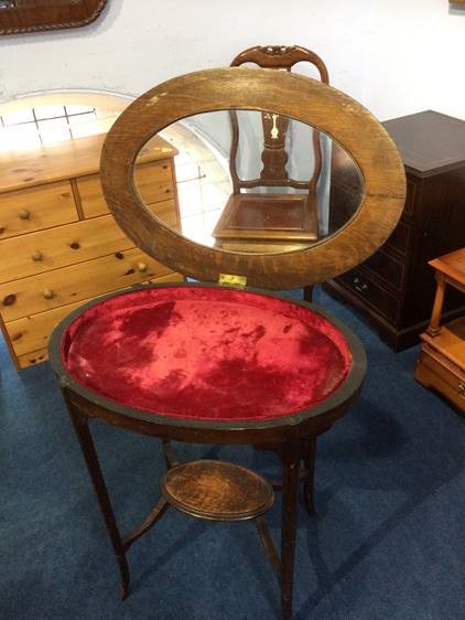 An oak oval bijouterie table, with inset glass top - Image 2 of 2