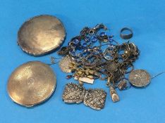 A silver compact and a quantity of costume jewellery
