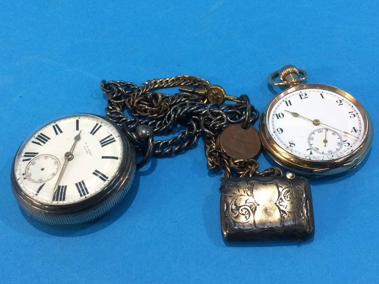 Silver pocket watch, plated pocket watch, Vesta etc. - Image 2 of 2