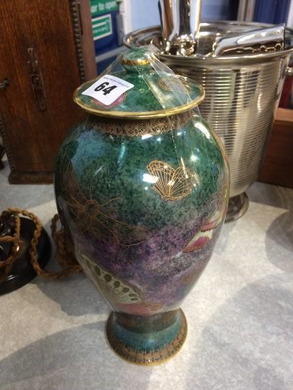 A Carlton ware 'Armand' lustreware vase and cover, decorated with butterflies