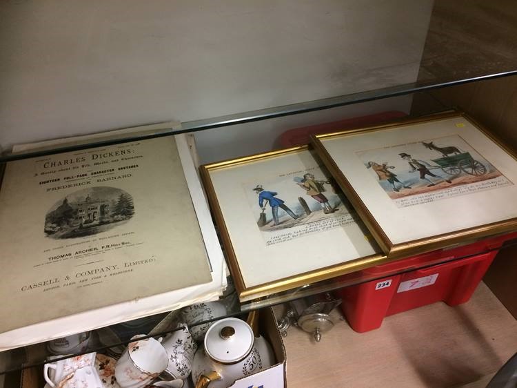 Collection of prints including Dickens folio