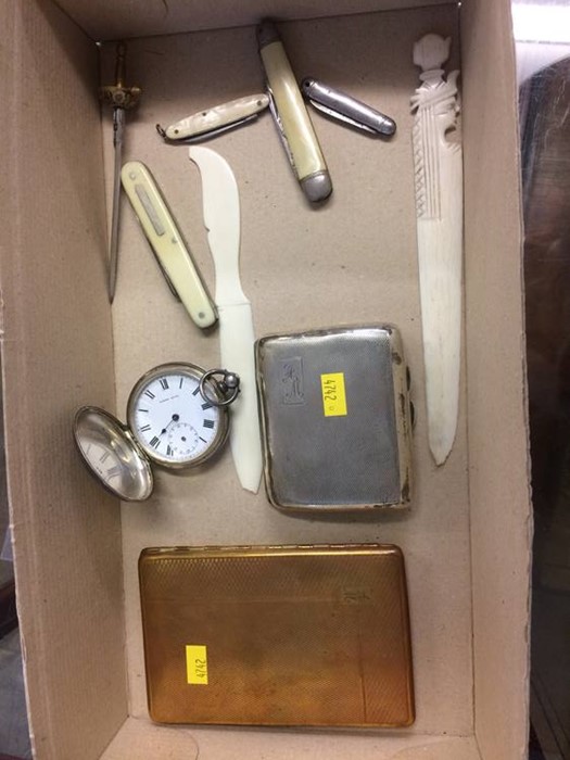 Silver cigarette case, pocket watch etc.