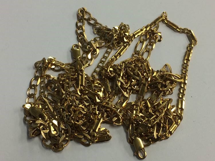 Five chains stamped '375', weight 53.9 gms