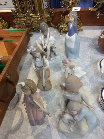 Three Lladro and three Nao figures