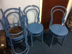 Four blue painted Bentwood chairs