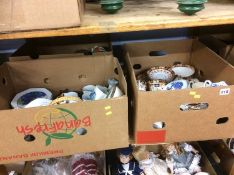 Three boxes of assorted glass and china