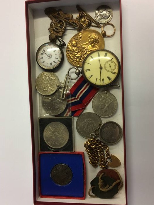 Two silver pocket watches, various medals etc. - Image 2 of 2