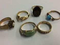 Five various gold rings, 17.4 gms and one other