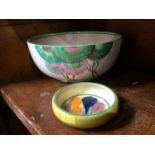 A Clarice Cliff 'Rhodanthe' pattern bowl and a small Crocus dish