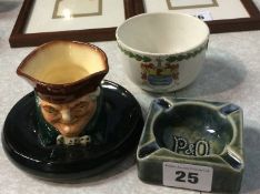 A P and O Ferries ashtray, Royal Doulton 'Old Charley' ashtray and a Worthing bowl (3)