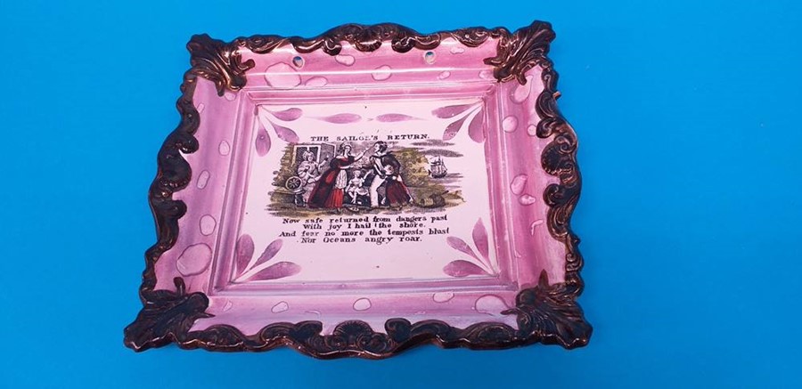 A Sunderland purple lustre plaque 'The Sailors Farewell' and another 'West View of the Iron Bridge' - Image 2 of 3