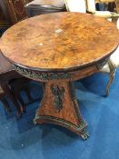 A Louis XV style centre table with circular top, trefoil support with claw feet, 60cm diameter